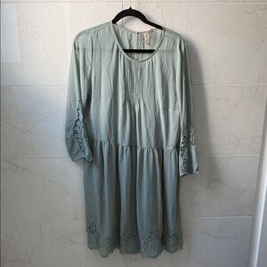 H&M Sage Green Lace-Trim Midi Dress